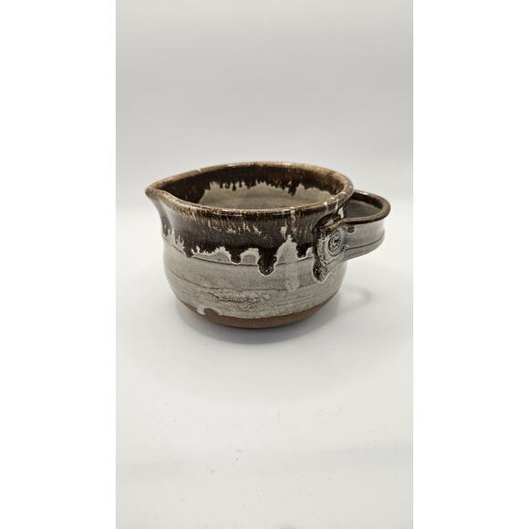 Handmade Studio Pottery Mug Pitcher Brown Glazed Pottery Signed 3.5" - Picture 1 of 8